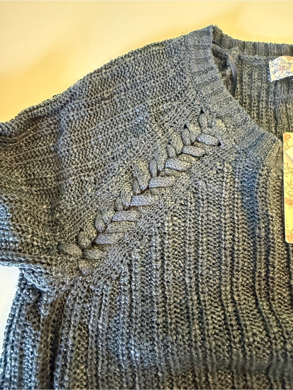 NET Pink Republic Forest Shade Blue Ribbed Cable Knit Sweater Size Medium - Picture 6 of 9